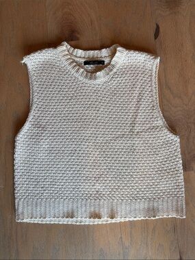 Deluc Cream Textured Knit Sleeveless Sweater Tank S